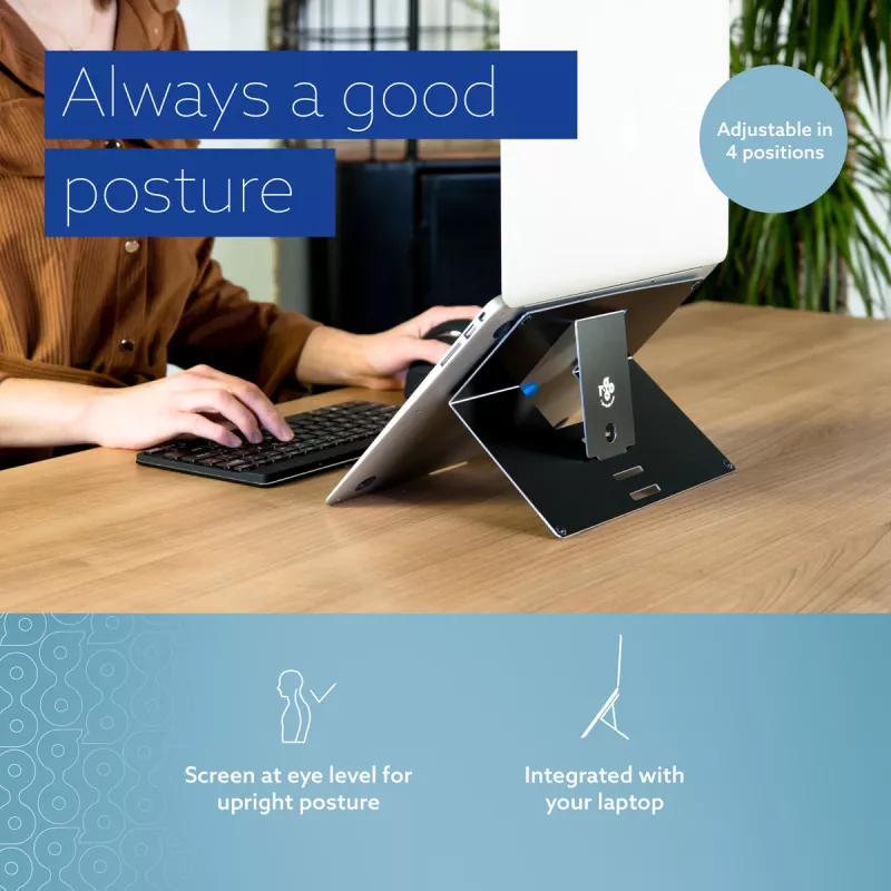 R-Go Tools Suporte para portátil R-Go Riser Attachable, ajustável, integrado no seu portátil, alumínio, preto