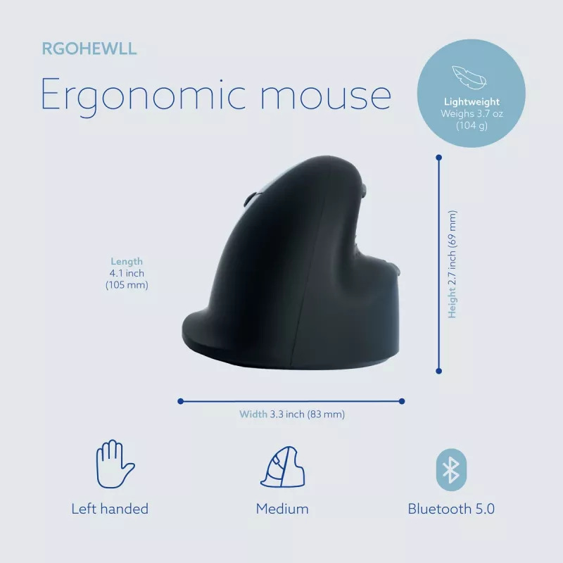 R-Go Tools Rato ergonómico R-Go HE Break com software de pausas, médio (tamanho de mão 165-185 mm), para canhotos, Bluetooth, preto