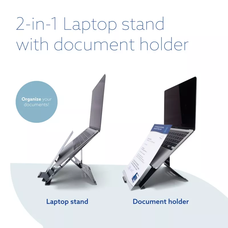 R-Go Tools Suporte para portátil R-Go Riser Document, suporte ergonómico, dobrável e ajustável com suporte de documentos, preto