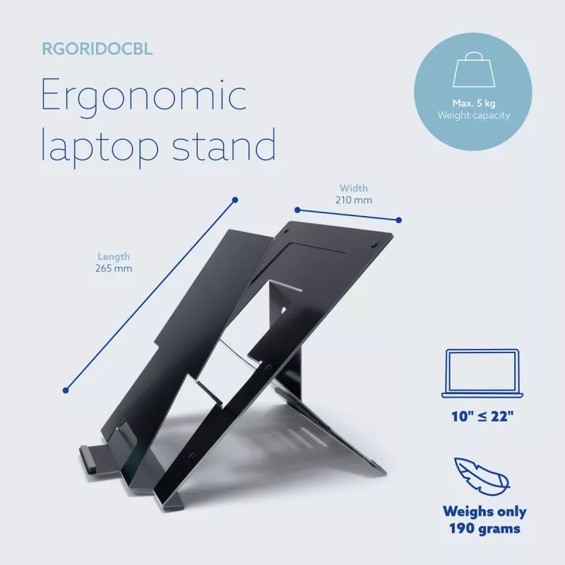R-Go Tools Suporte para portátil R-Go Riser Document, suporte ergonómico, dobrável e ajustável com suporte de documentos, preto