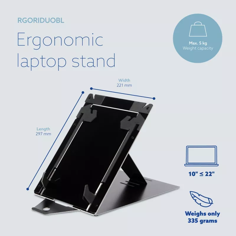 R-Go Tools Suporte para tablet e portátil R-Go Riser Duo, adequado para ecrã de 10–22