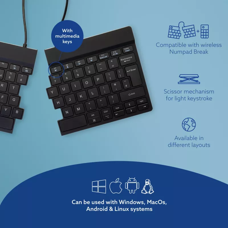 R-Go Tools Compact Break RGOSBUKWLBL teclado sem fios, disposição UK, preto