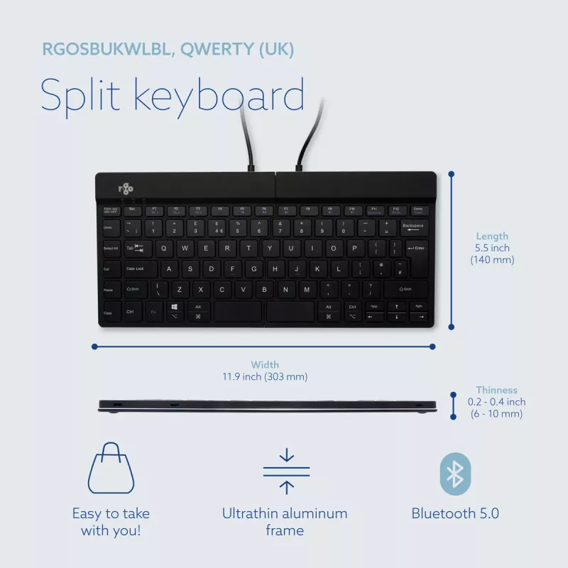 R-Go Tools Compact Break RGOSBUKWLBL teclado sem fios, disposição UK, preto