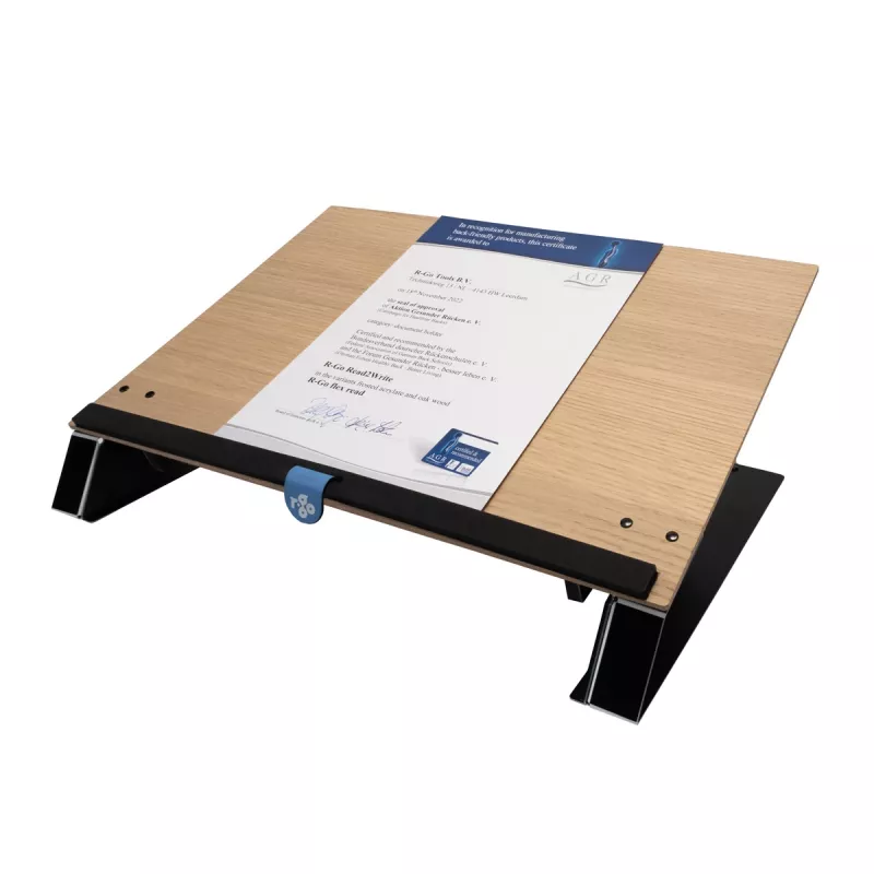 Suporte de documentos R-Go Tools R-Go Read2Write, adequado para ler e escrever, ergonómico, com apoio de pulso em espuma macia, madeira de carvalho