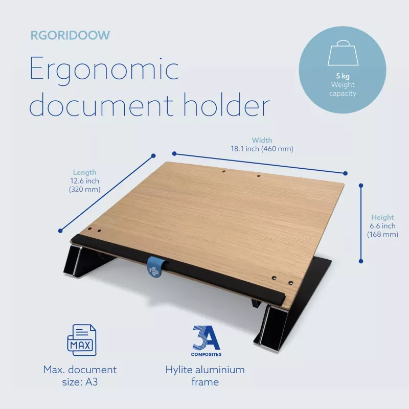 Suporte de documentos R-Go Tools R-Go Read2Write, adequado para ler e escrever, ergonómico, com apoio de pulso em espuma macia, madeira de carvalho