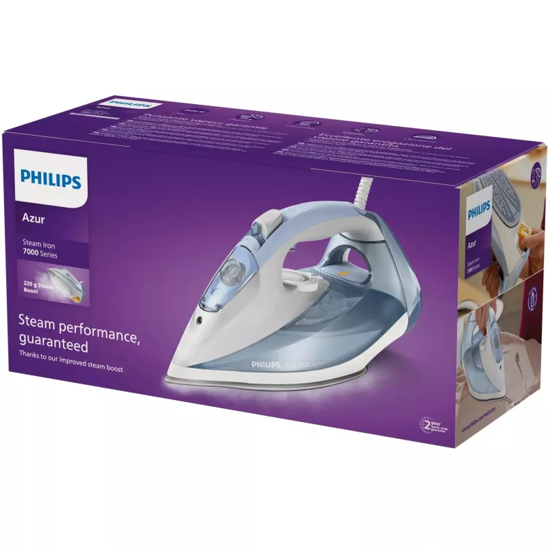 Ferro de engomar a vapor Philips série 7000 DST7011/20 — 2600 W, depósito 0,3 l, base SteamGlide Plus, vapor vertical