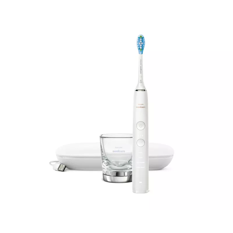 Escova de dentes elétrica sónica Philips DiamondClean 9000 HX9911 — escova de dentes vibratória, Li-Ion recarregável, 3 modos, branco