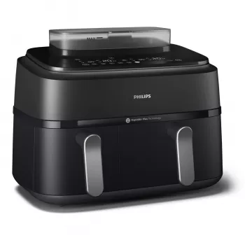 Fritadeira de ar quente Philips Série 5000 NA551/00 — capacidade 9 l, 2300 W, controlo tátil, ecrã LED, preto/prateado