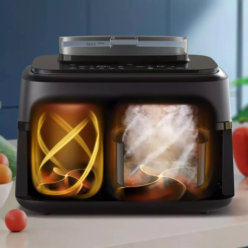 Fritadeira de ar quente Philips Série 5000 NA551/00 — capacidade 9 l, 2300 W, controlo tátil, ecrã LED, preto/prateado