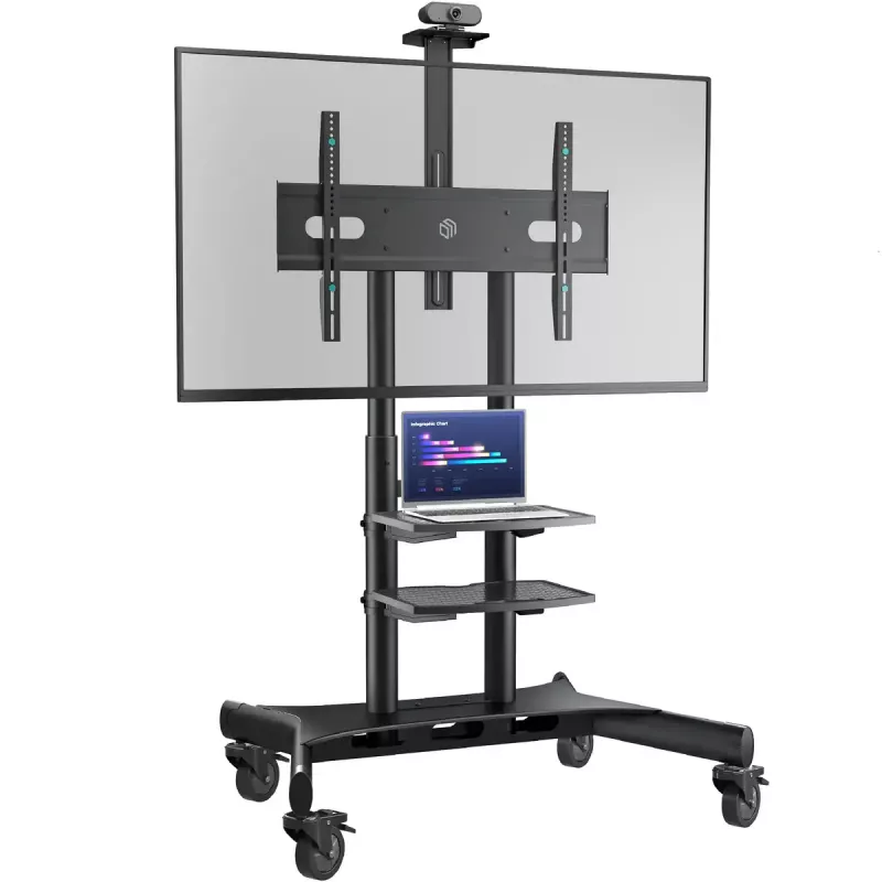 ONKRON TS1881-B suporte de TV móvel com rodas e prateleiras para televisores de 50–86", até 90 kg, VESA 200×200–800×500, altura ajustável, preto