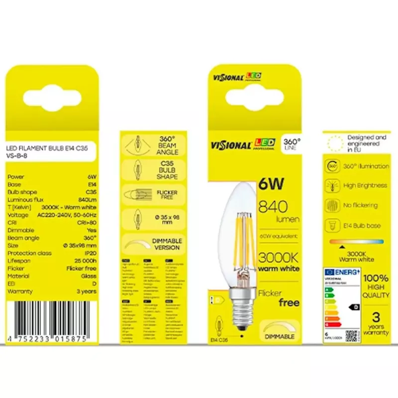 Lâmpada LED VISIONAL VS-B-8 — 6 W, 840 lm, branco frio (840)