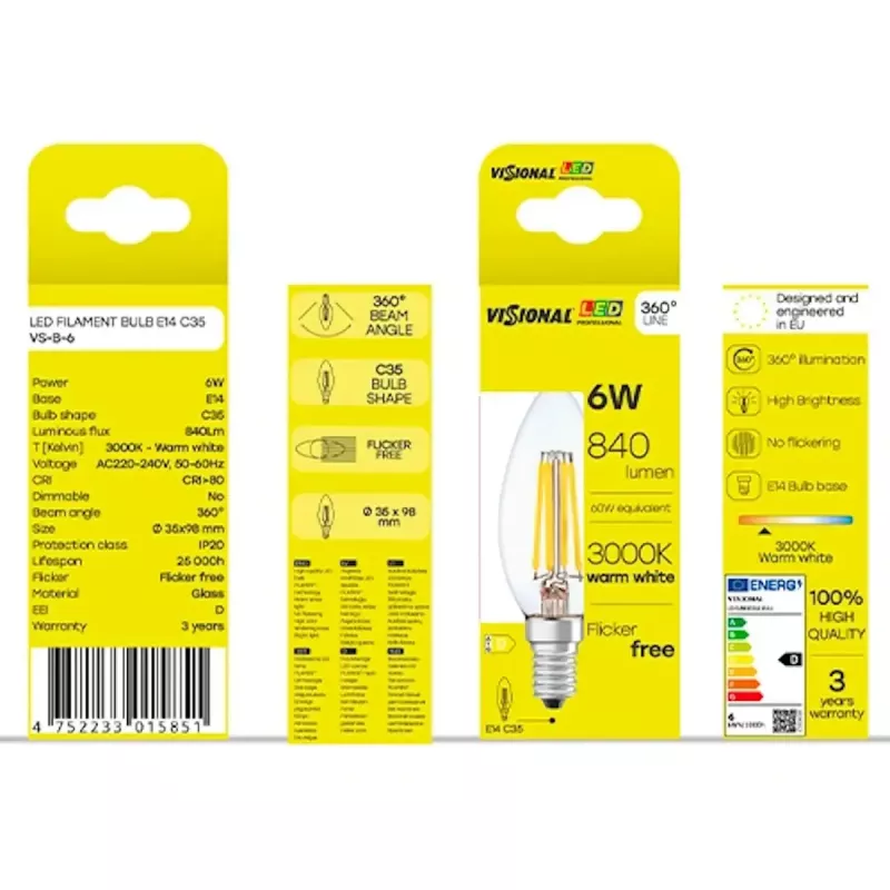 Lâmpada LED VISIONAL VS-B-6, 6 W de consumo, 840 lm de fluxo luminoso