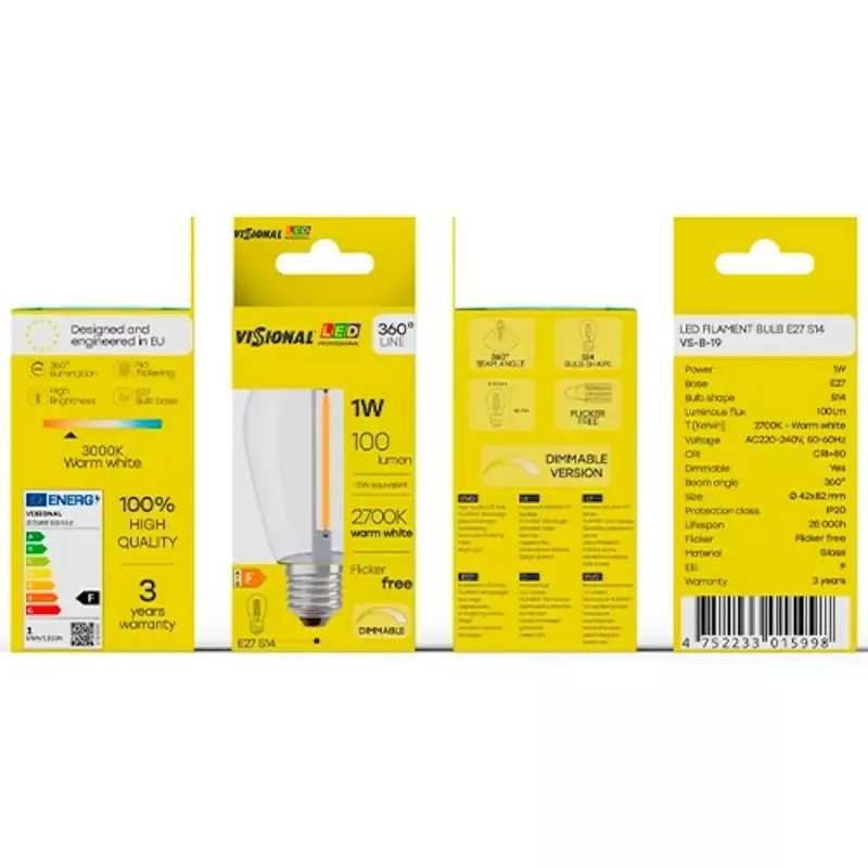 Lâmpada LED VISIONAL VS-B-19 1W 100 lm 2700K, classe de eficiência energética F