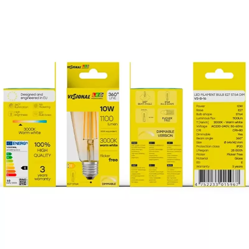 Lâmpada LED VISIONAL VS-B-16 10W — 1100 lm, iluminação doméstica
