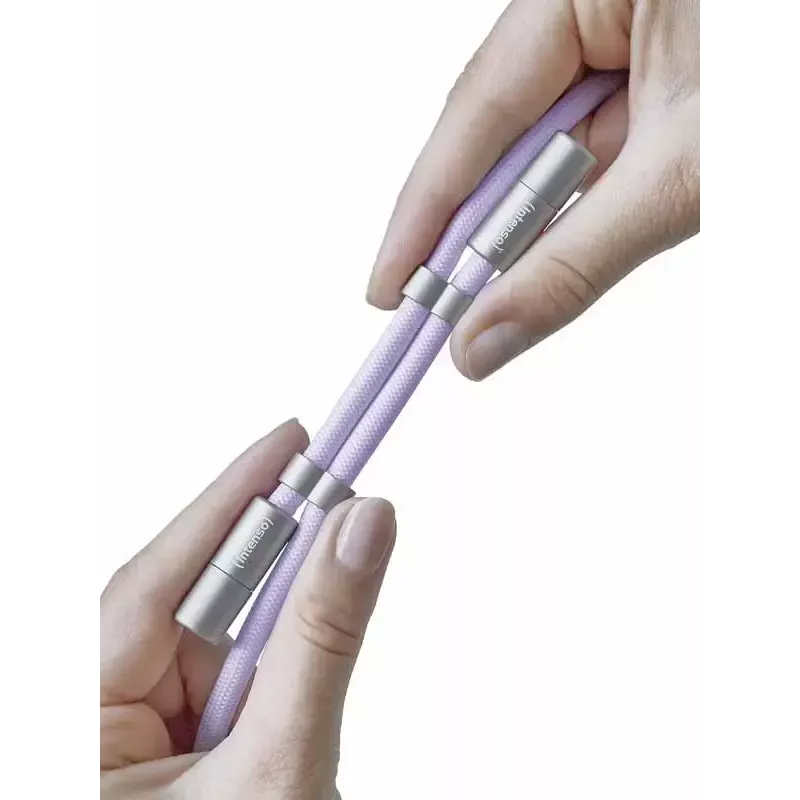 Cabo de carregamento USB-C Intenso com alça para telemóvel, carregamento rápido 60W, comprimento ajustável 1,65 m, nylon, roxo