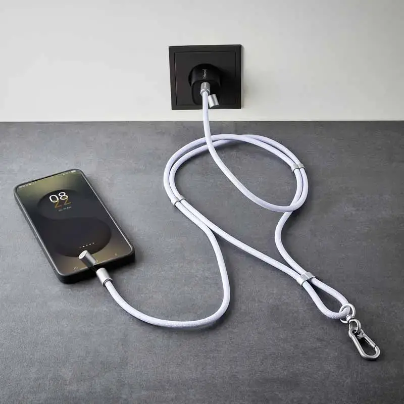 Cabo de carregamento USB-C Intenso com alça para telemóvel, carregamento rápido 60W, comprimento ajustável 1,65 m, nylon, roxo