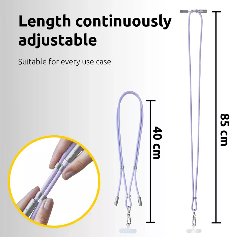 Cabo de carregamento USB-C Intenso com alça para telemóvel, carregamento rápido 60W, comprimento ajustável 1,65 m, nylon, roxo