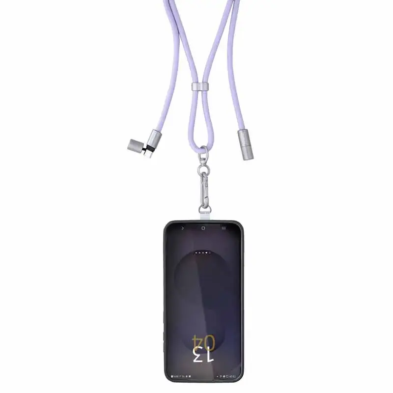 Cabo de carregamento USB-C Intenso com alça para telemóvel, carregamento rápido 60W, comprimento ajustável 1,65 m, nylon, roxo