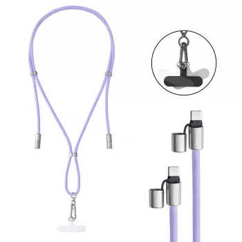 Cabo de carregamento USB-C Intenso com alça para telemóvel, carregamento rápido 60W, comprimento ajustável 1,65 m, nylon, roxo