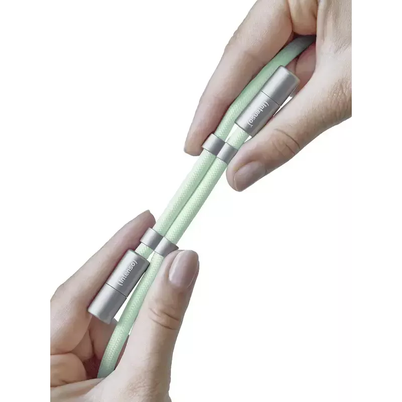 Cabo de carregamento USB-C Intenso com alça para telemóvel, carregamento rápido 60W, comprimento ajustável 1,65m, nylon, verde