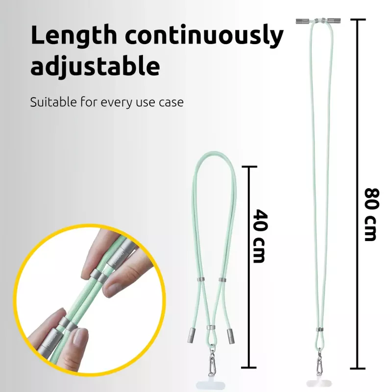 Cabo de carregamento USB-C Intenso com alça para telemóvel, carregamento rápido 60W, comprimento ajustável 1,65m, nylon, verde