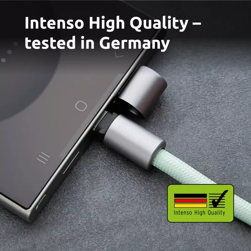 Cabo de carregamento USB-C Intenso com alça para telemóvel, carregamento rápido 60W, comprimento ajustável 1,65m, nylon, verde