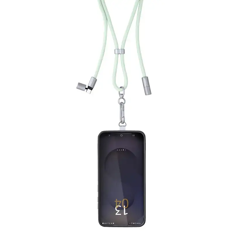 Cabo de carregamento USB-C Intenso com alça para telemóvel, carregamento rápido 60W, comprimento ajustável 1,65m, nylon, verde