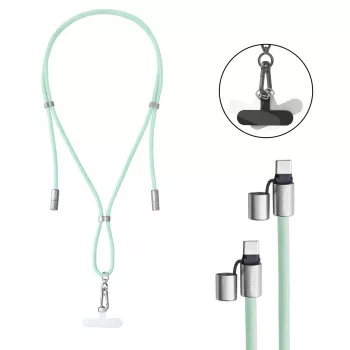 Cabo de carregamento USB-C Intenso com alça para telemóvel, carregamento rápido 60W, comprimento ajustável 1,65m, nylon, verde