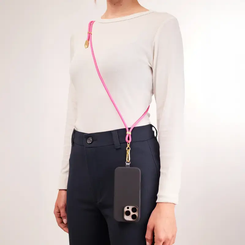 Cabo de carregamento USB-C Intenso com alça para telemóvel, carregamento rápido 60 W, comprimento ajustável 1,65 m, nylon, rosa néon