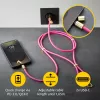 Cabo de carregamento USB-C Intenso com alça para telemóvel, carregamento rápido 60 W, comprimento ajustável 1,65 m, nylon, rosa néon