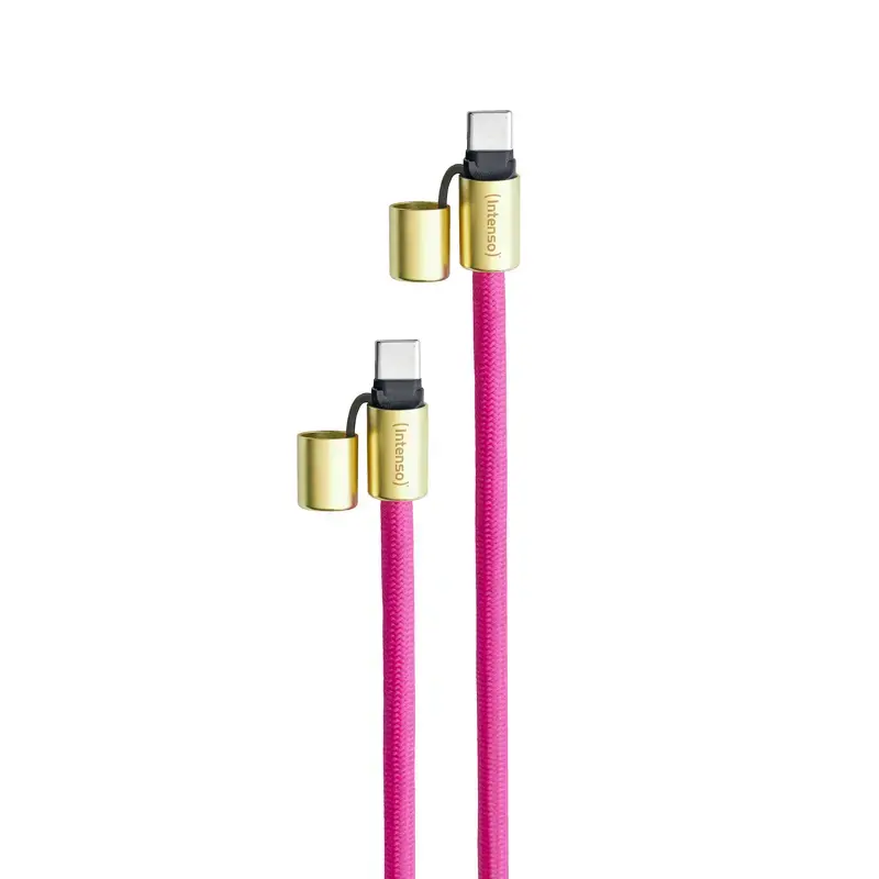 Cabo de carregamento USB-C Intenso com alça para telemóvel, carregamento rápido 60 W, comprimento ajustável 1,65 m, nylon, rosa néon