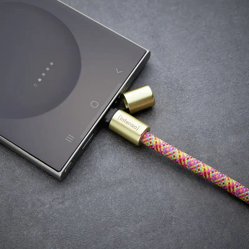 Cabo de carregamento USB-C Intenso com alça para telemóvel, carregamento rápido 60 W, comprimento ajustável 1,65 m, nylon, multicolor