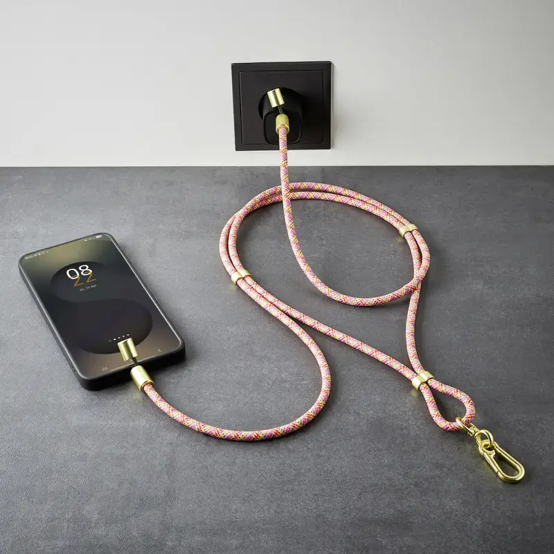 Cabo de carregamento USB-C Intenso com alça para telemóvel, carregamento rápido 60 W, comprimento ajustável 1,65 m, nylon, multicolor