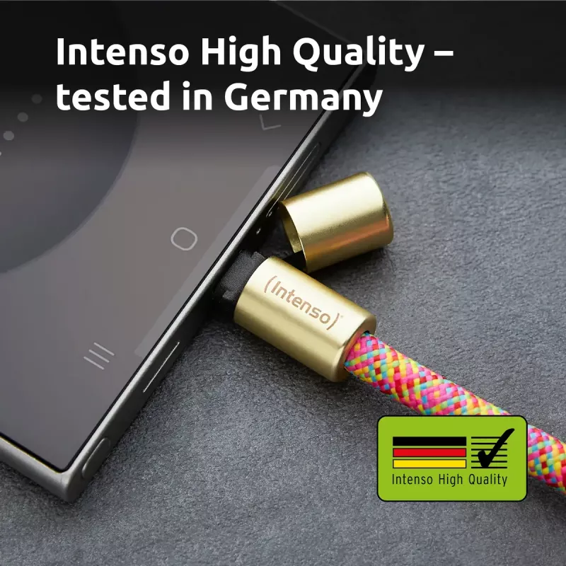 Cabo de carregamento USB-C Intenso com alça para telemóvel, carregamento rápido 60 W, comprimento ajustável 1,65 m, nylon, multicolor