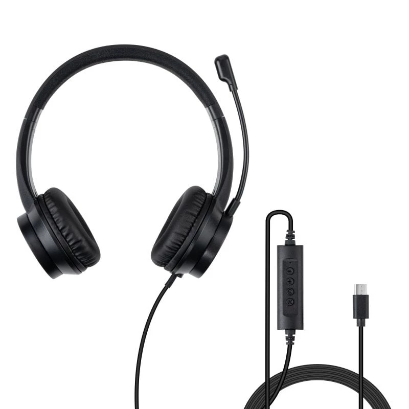 Lindy 20439 auscultadores de escritório USB-C com adaptador de USB-A para USB-C