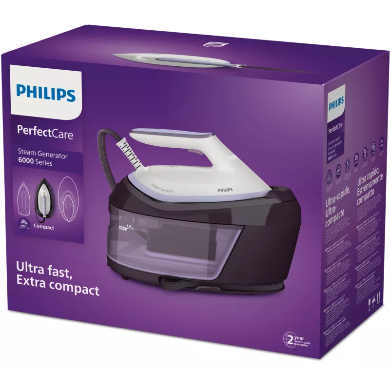 Estação de engomar a vapor Philips PSG6024/30 — 2400 W, golpe de vapor 500 g/min, depósito 1,8 L, base SteamGlide Plus