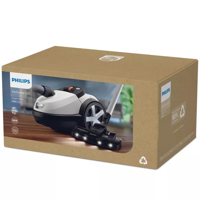Aspirador de pó com saco Philips 8000-Serie XD8142/12 — 900 W, saco 4 L, HEPA, raio de ação 12 m
