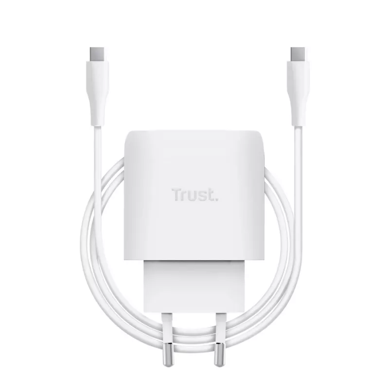 Carregador TRUST Maxo 45W USB-C GaN, 45 W, saída USB-C, máx. 20 V, cabo 2 m, branco