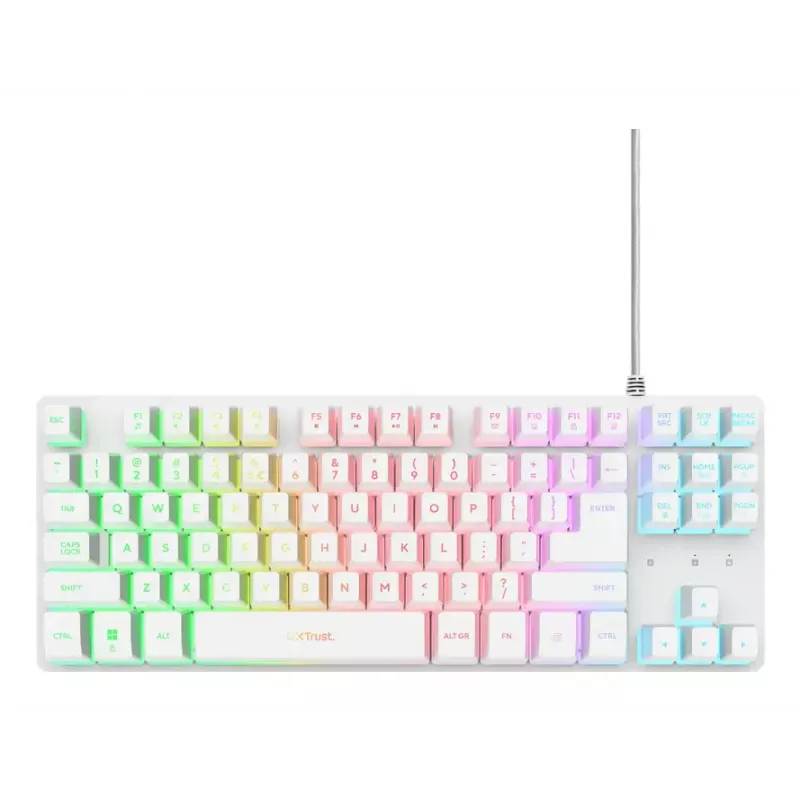 Trust GXT 833W Thado teclado gaming TKL, USB, com fios, de membrana, retroiluminado, disposição US, branco