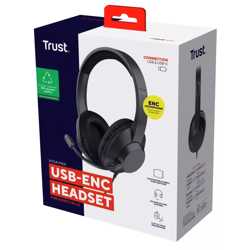 Headset Trust Ayda Max com fios head-band chamadas/música USB Type-C / USB Type-A preto