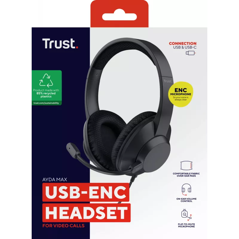 Headset Trust Ayda Max com fios head-band chamadas/música USB Type-C / USB Type-A preto
