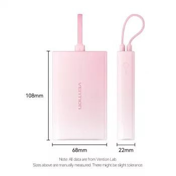 Powerbank Vention 10000mAh (USB-C, Lightning, USB-A) 22,5W indicador LED rosa