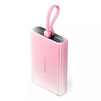 Powerbank Vention 10000mAh (USB-C, Lightning, USB-A) 22,5W indicador LED rosa