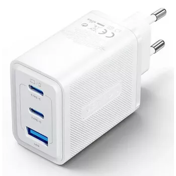 Carregador rápido de parede Vention FERW0-EU 65W para portátil, smartphone, tablet, smartwatch, auscultadores, 2× USB-C, branco