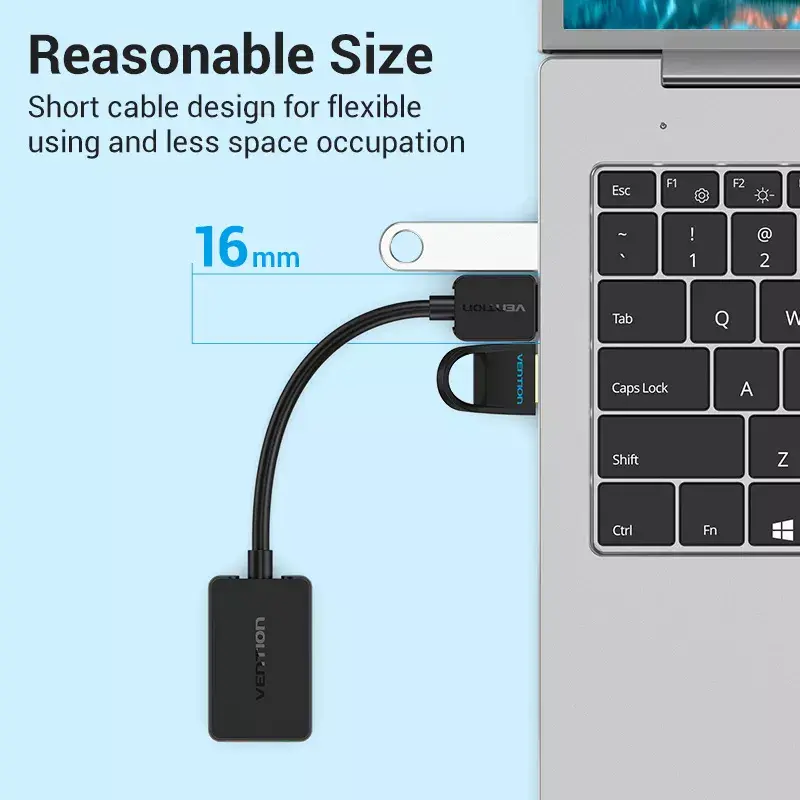 Placa de som USB externa Vention 2 portas 0,15 m preto 2.1 canais 16 bits