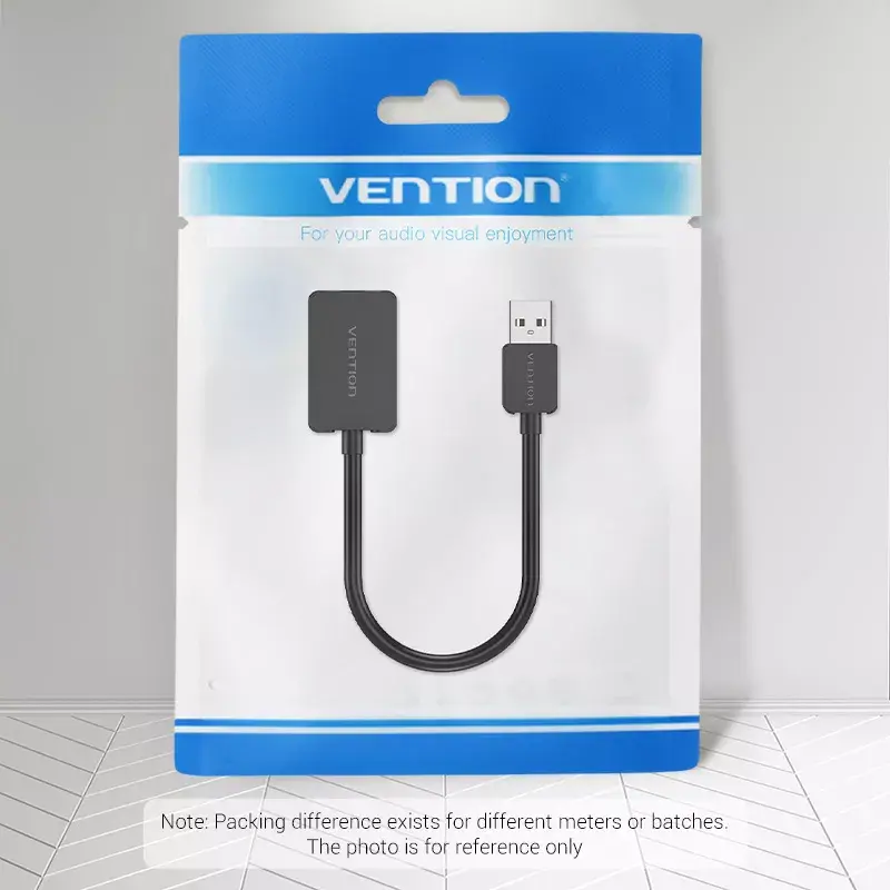 Placa de som USB externa Vention 2 portas 0,15 m preto 2.1 canais 16 bits