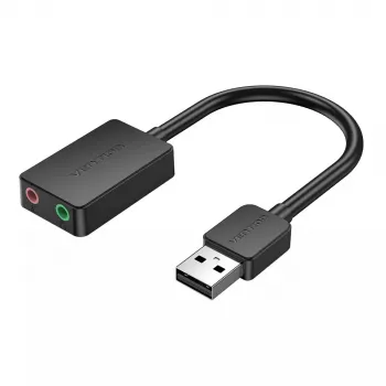 Placa de som USB externa Vention 2 portas 0,15 m preto 2.1 canais 16 bits