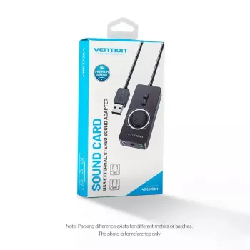 Adaptador de som estéreo externo USB 2.0 Vention com controlo de volume 0,15 m preto ABS