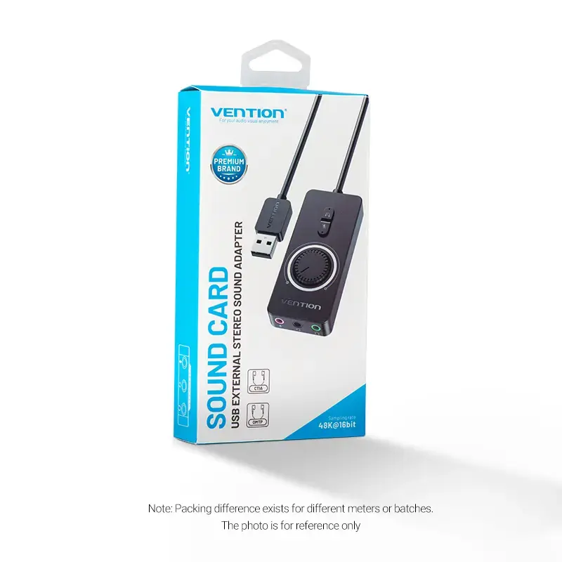 Adaptador de som estéreo externo USB 2.0 Vention com controlo de volume 0,15 m preto ABS