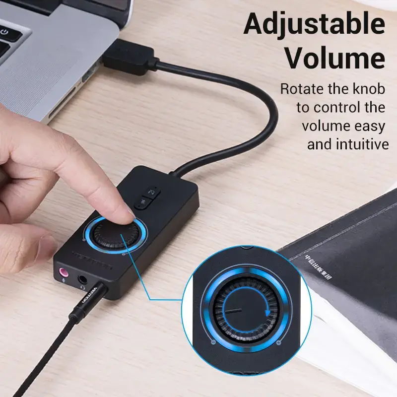 Adaptador de som estéreo externo USB 2.0 Vention com controlo de volume 0,15 m preto ABS